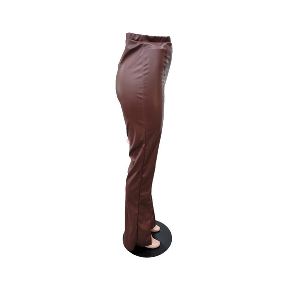 NEW Pretty Little Things Women's High Rise Faux Leather Split Pants Size 6 Brown - Picture 13 of 15